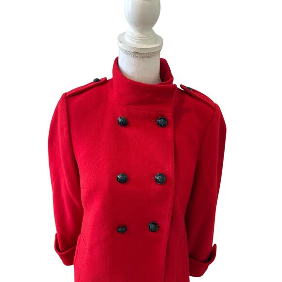 Banana Republic Military Inspired Wool Swing Pea Coat Red S - Picture 2 of 6